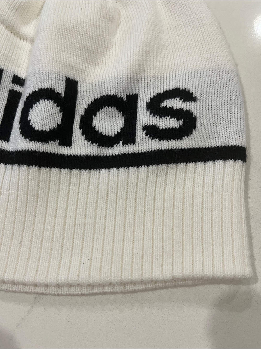 NWOT Adidas White Beanie with Black Logo Stripe - Picture 4 of 5